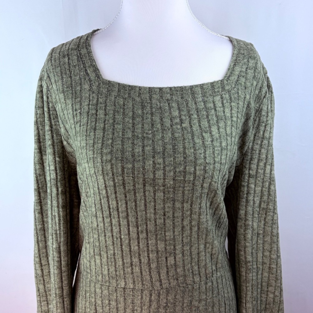Sage Green Ribbed Knit Midi Dress Modest Cottagecore Minimalist Lagen‎ Look XL